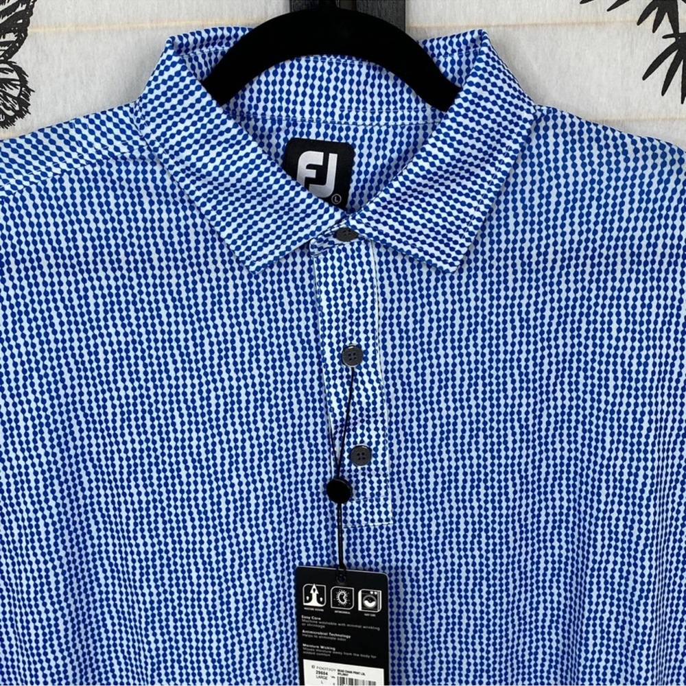 FootJoy Bead Chain Print Lisle Self Collar Polo Men Large NWT Golf Performance - Picture 11 of 12
